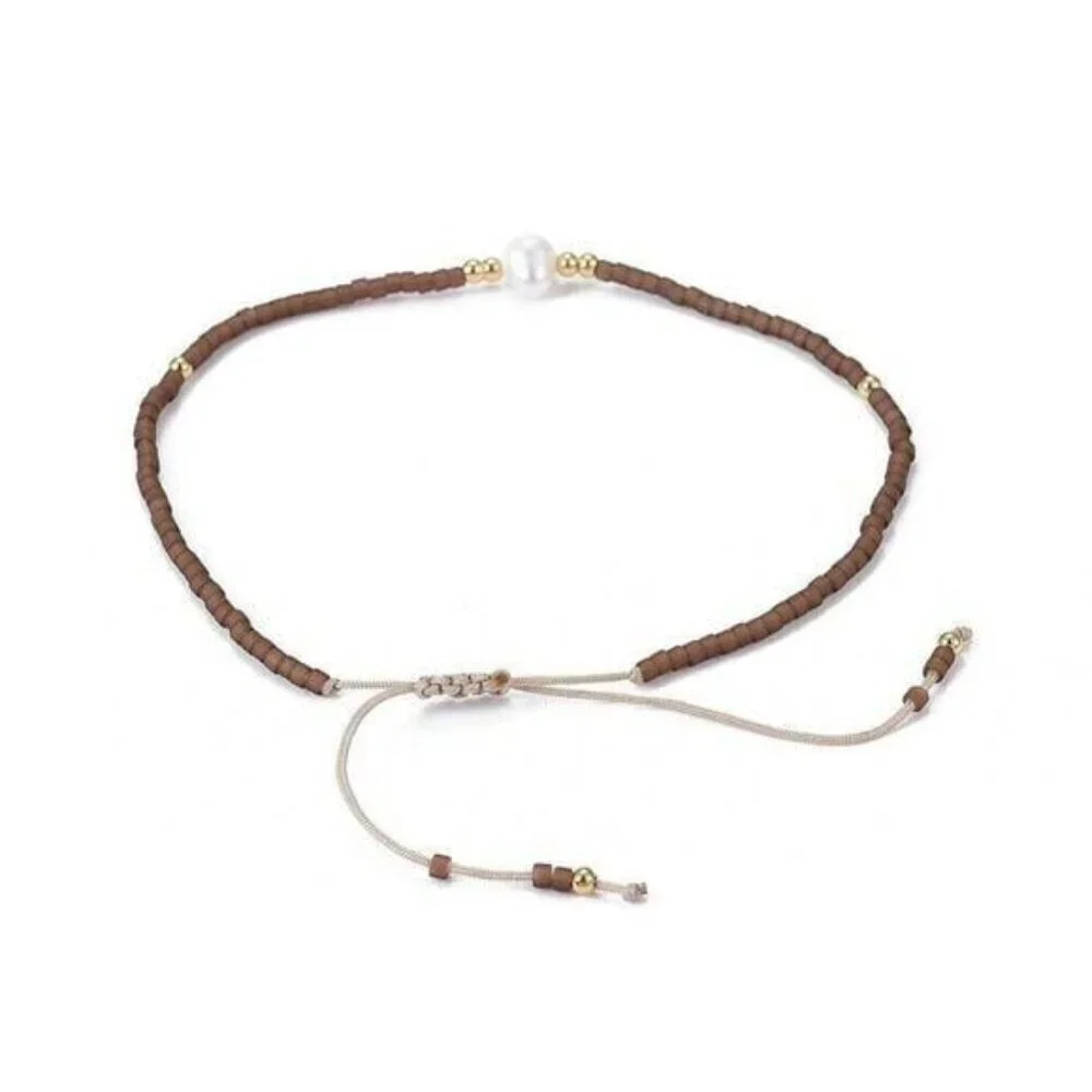 Handcrafted Real Freshwater Pearl Mocha Brown Japanese Glass Beads Bracelet